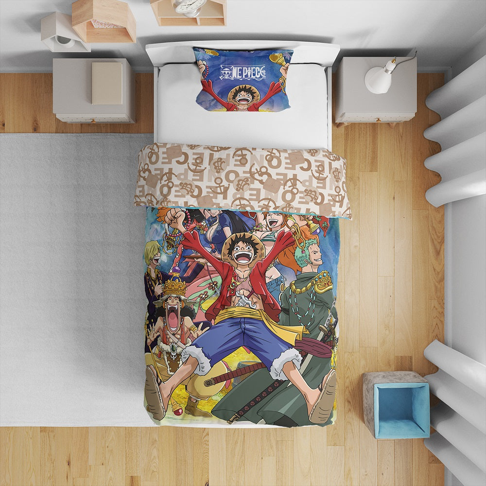 One Piece - Parure de lit en microfibre Luffy et son équipage III (140x200cm + 63x63cm) - flash vidéo