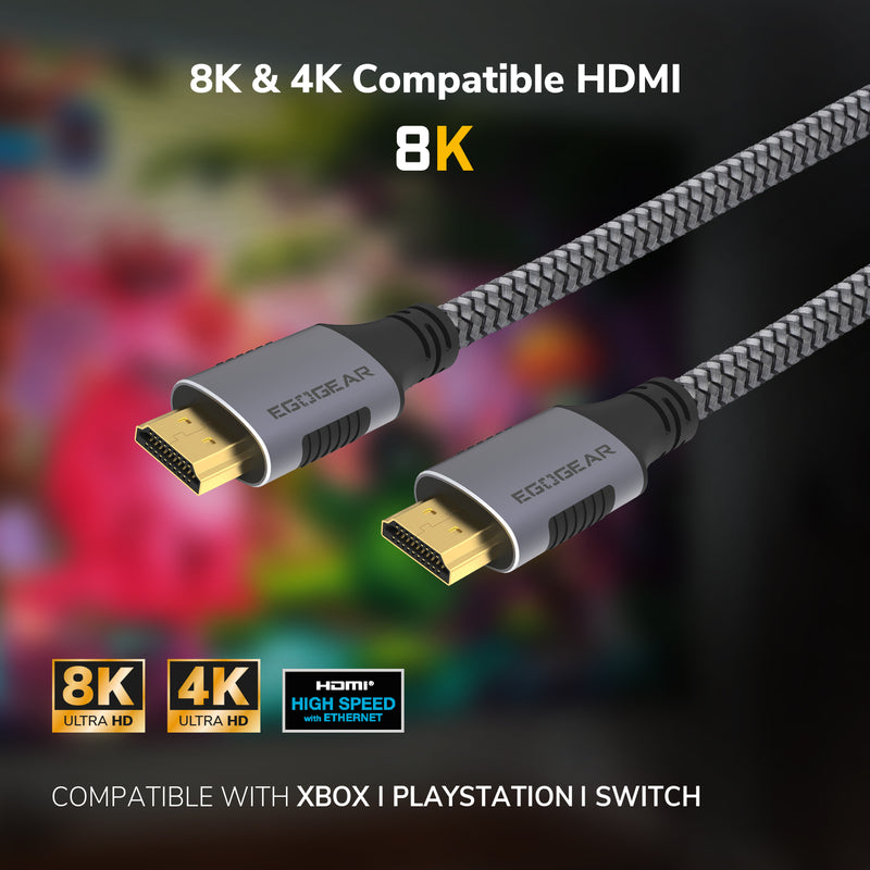 EgoGear - Câble HDMI 2.1 8K UHD SCH20 avec Ethernet Gris et Noir