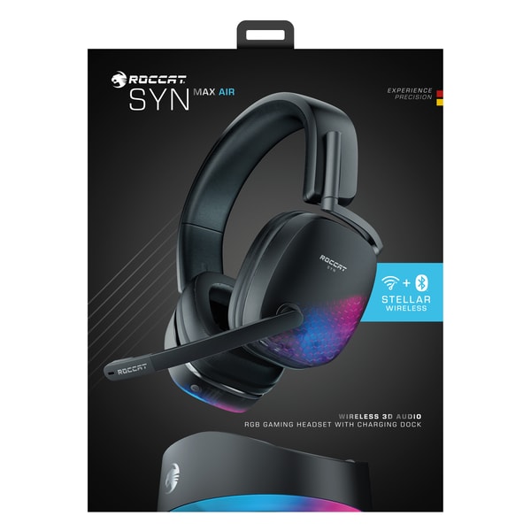 Roccat - Casque gaming RGB sans fil avec audio 3D et station Syn Max Air pour PC, PlayStation et Nintendo Switch - flash vidéo
