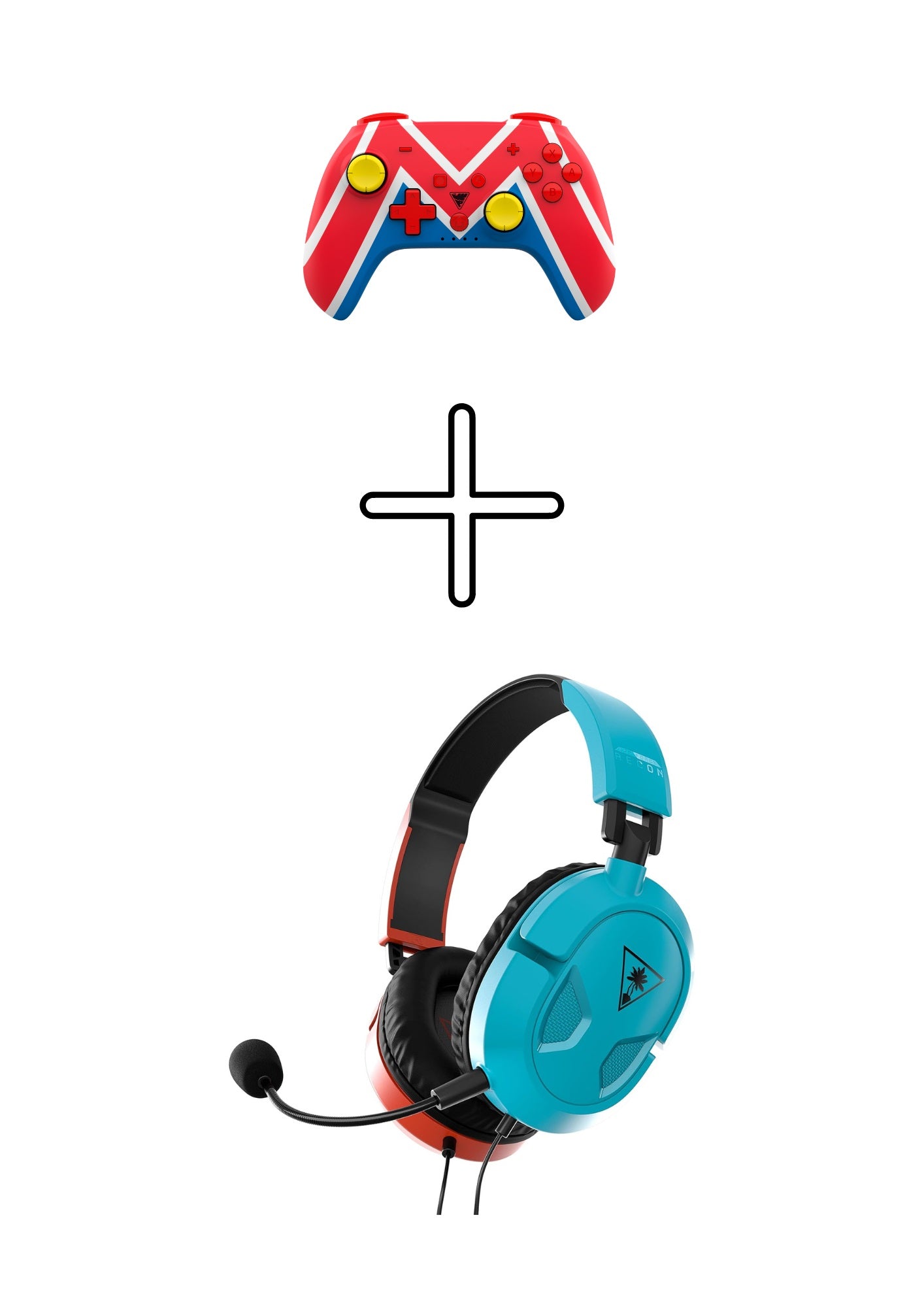DragonShock - Bundle Manette compacte sans fil Bluetooth PopTop M Universe pour Switch et Switch OLED + Casque de jeu filaire Recon 50 Rouge et Bleu Néon
