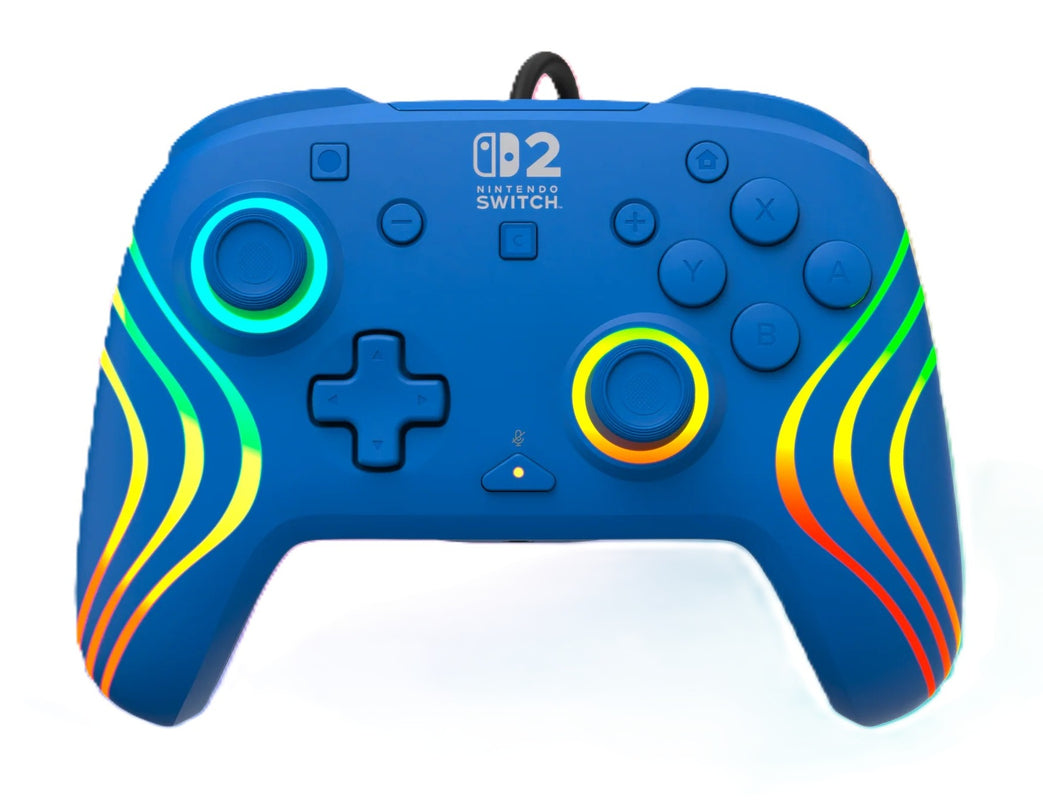 Turtle Beach - Manette de jeu RGB filaire Afterglow Wave bleue pour Nintendo Switch 2, Switch et Switch modèle OLED