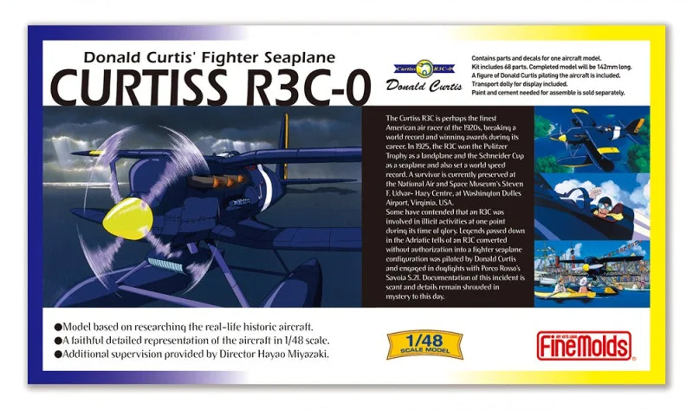 Ghibli - Porco Rosso - Maquette du prototype d'hydravion de combat Curtiss R3C-0 et figurine de Donald Curtis au 1/48