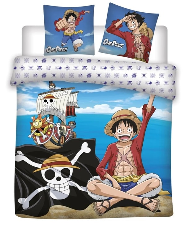 One Piece - Housse de couette en 100% coton Luffy (240x220cm + 2x 63x63cm) - flash vidéo
