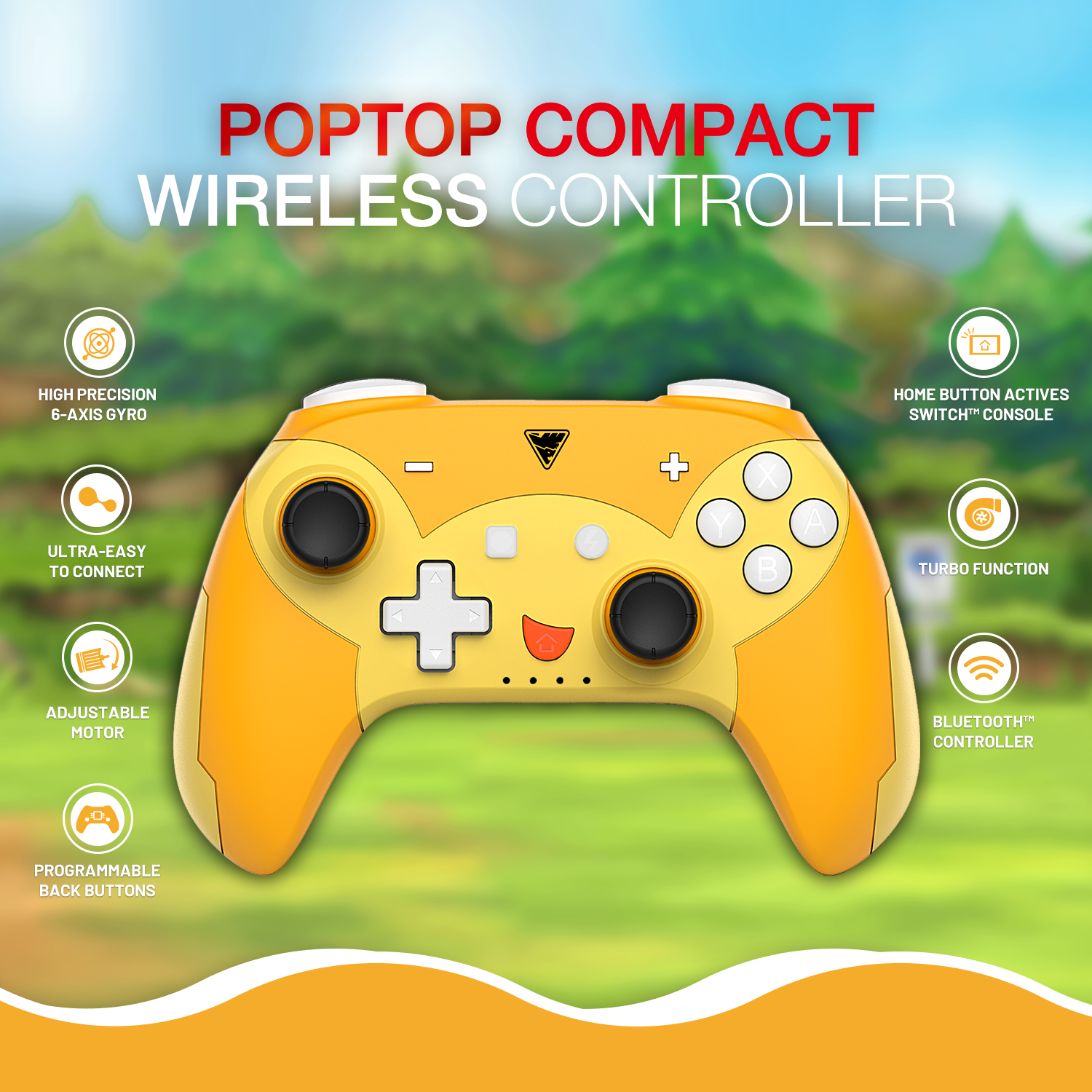 DragonShock - Manette compacte sans fil Bluetooth PopTop Pika pour Nintendo Switch et Switch OLED - flash vidéo
