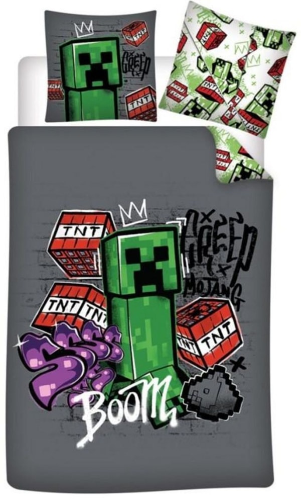 Minecraft - Housse de couette en microfibre Boum ! (140x200cm + 63x63cm) - flash vidéo