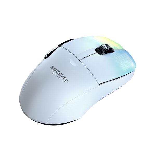 Roccat - Souris de jeu sans-fil optique RGB hyperlégère, ergonomique et ultraperformante Kone Pro Air Blanche - flash vidéo