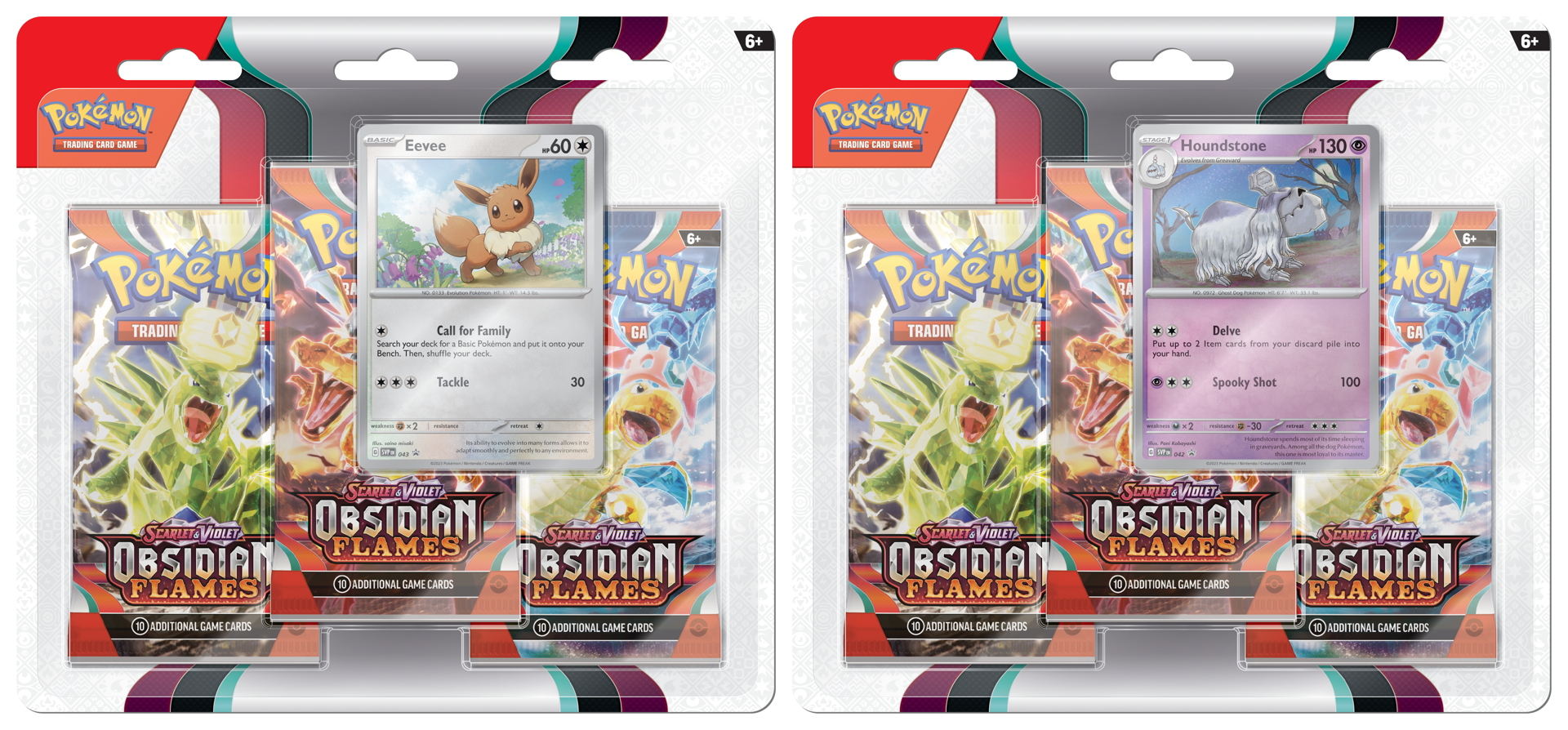 Pokémon JCC - Écarlate et Violet - Pack Blister de 3 Boosters Flammes Obsidiennes Évoli et Tomberro (1 Booster aléatoire) - flash vidéo