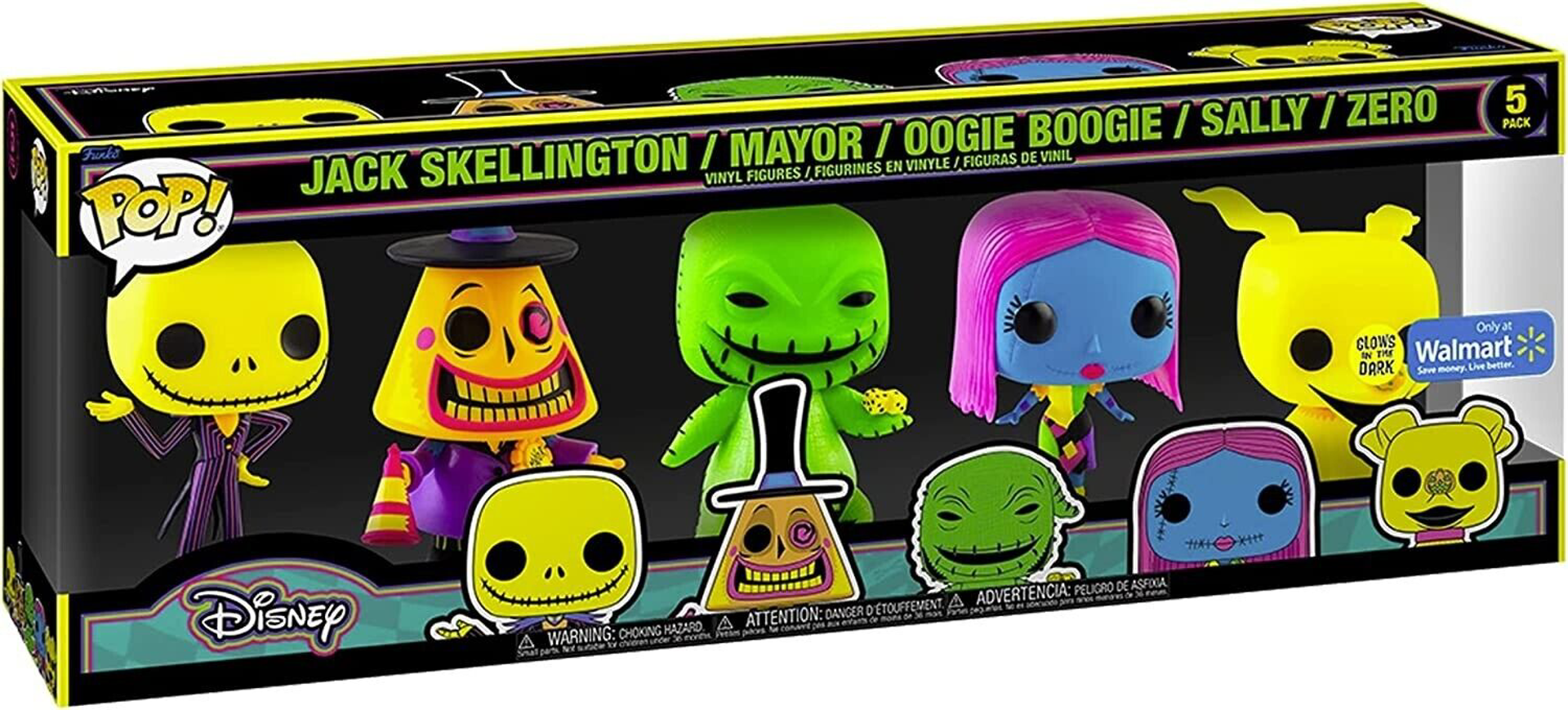 Funko Pop! 5-Pack: Disney: The Nightmare Before Christmas - Jack Skellington / Mayor / Oogie Boogie / Sally / Zero (Blacklight) (Glows in the Dark) (Special Edition) - flash vidéo