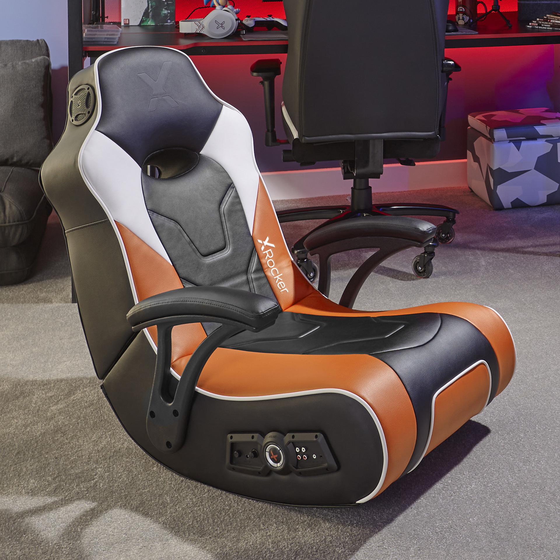 X Rocker - Chaise de jeu G-Force Sport Stereo Audio 2.1 avec Subwoofer Orange et Noir - flash vidéo