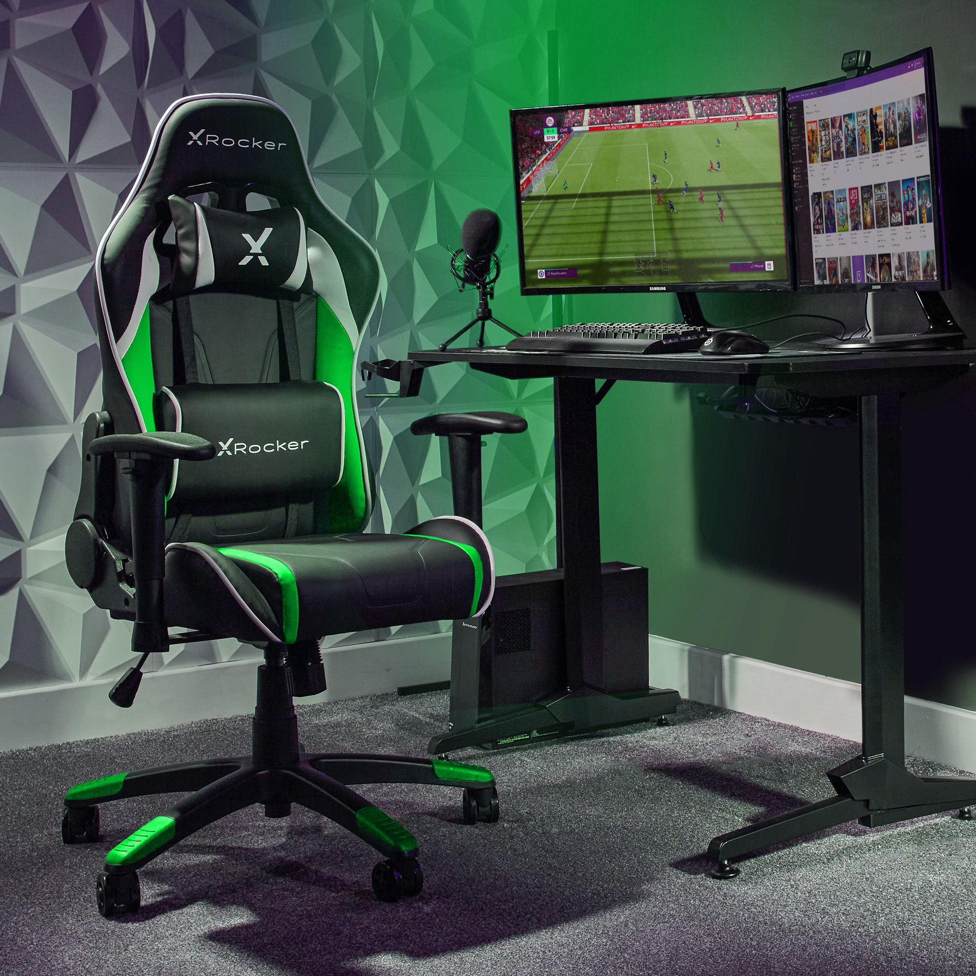 X Rocker - Chaise de jeu eSports compacte Agility JR Noire/Verte - flash vidéo