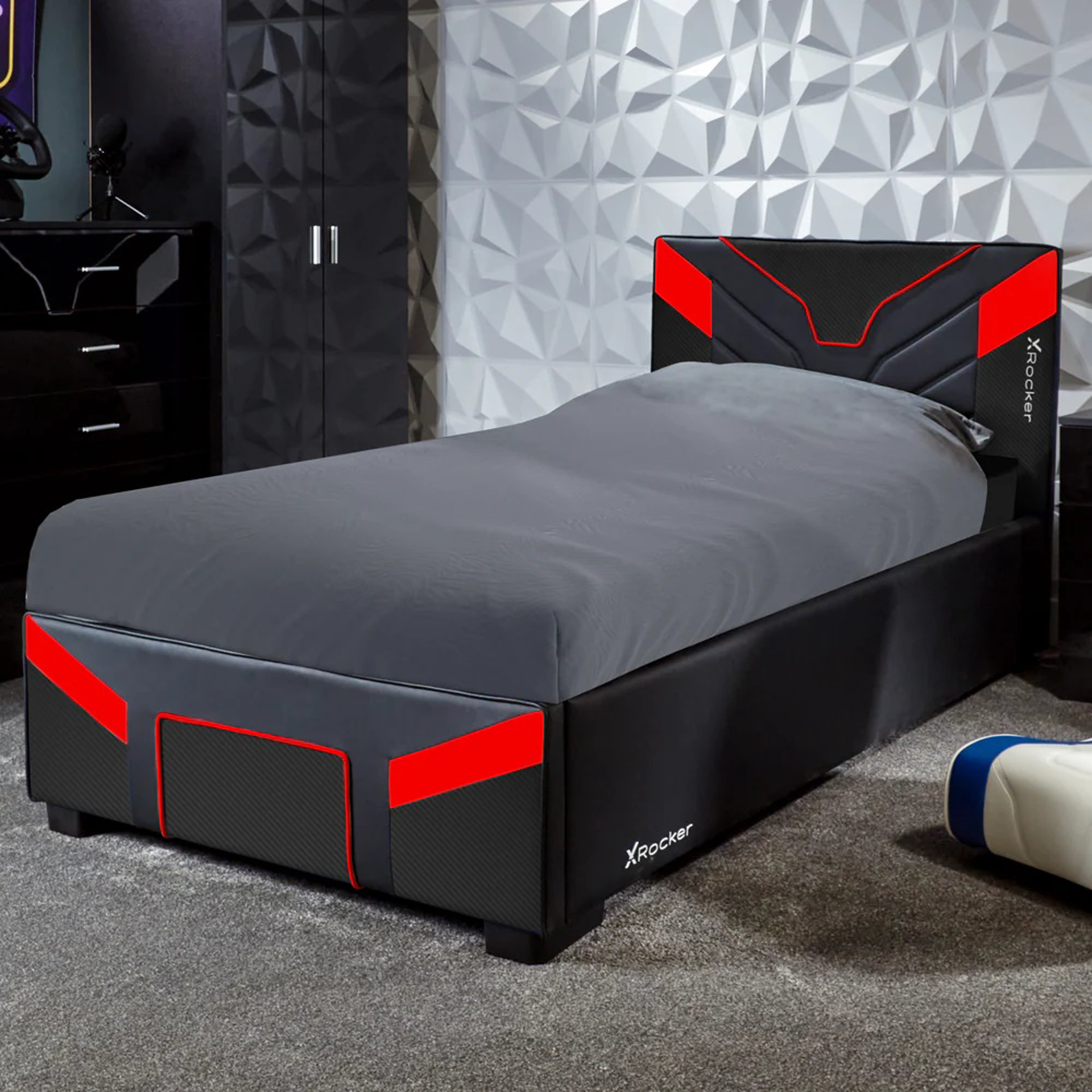 X Rocker - Lit de jeu Cerberus Bed-in-a-Box Rouge Carbone - flash vidéo