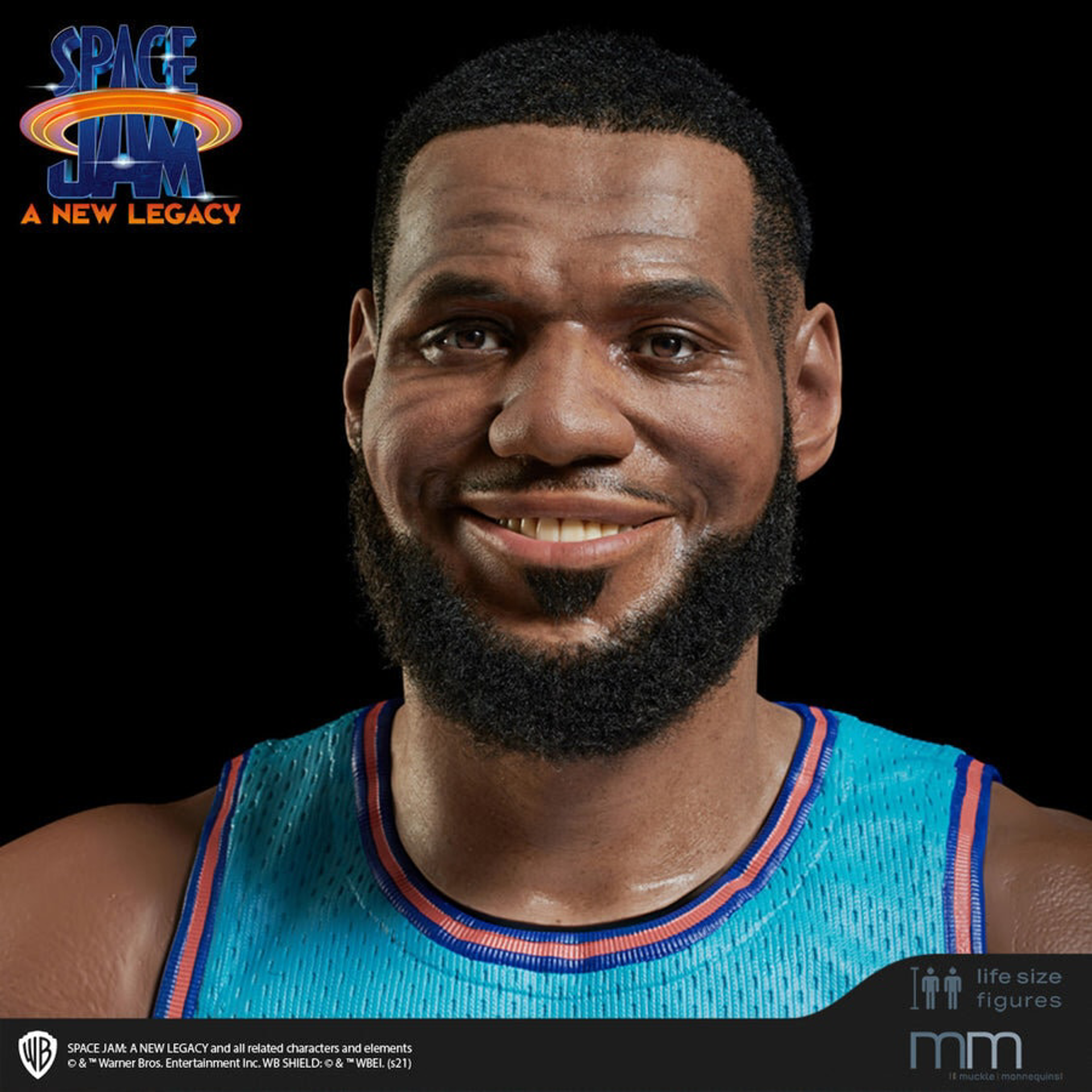 Space Jam : Nouvelle Ère - Tête de James LeBron en silicone haut de gamme avec des cheveux synthétiques - flash vidéo