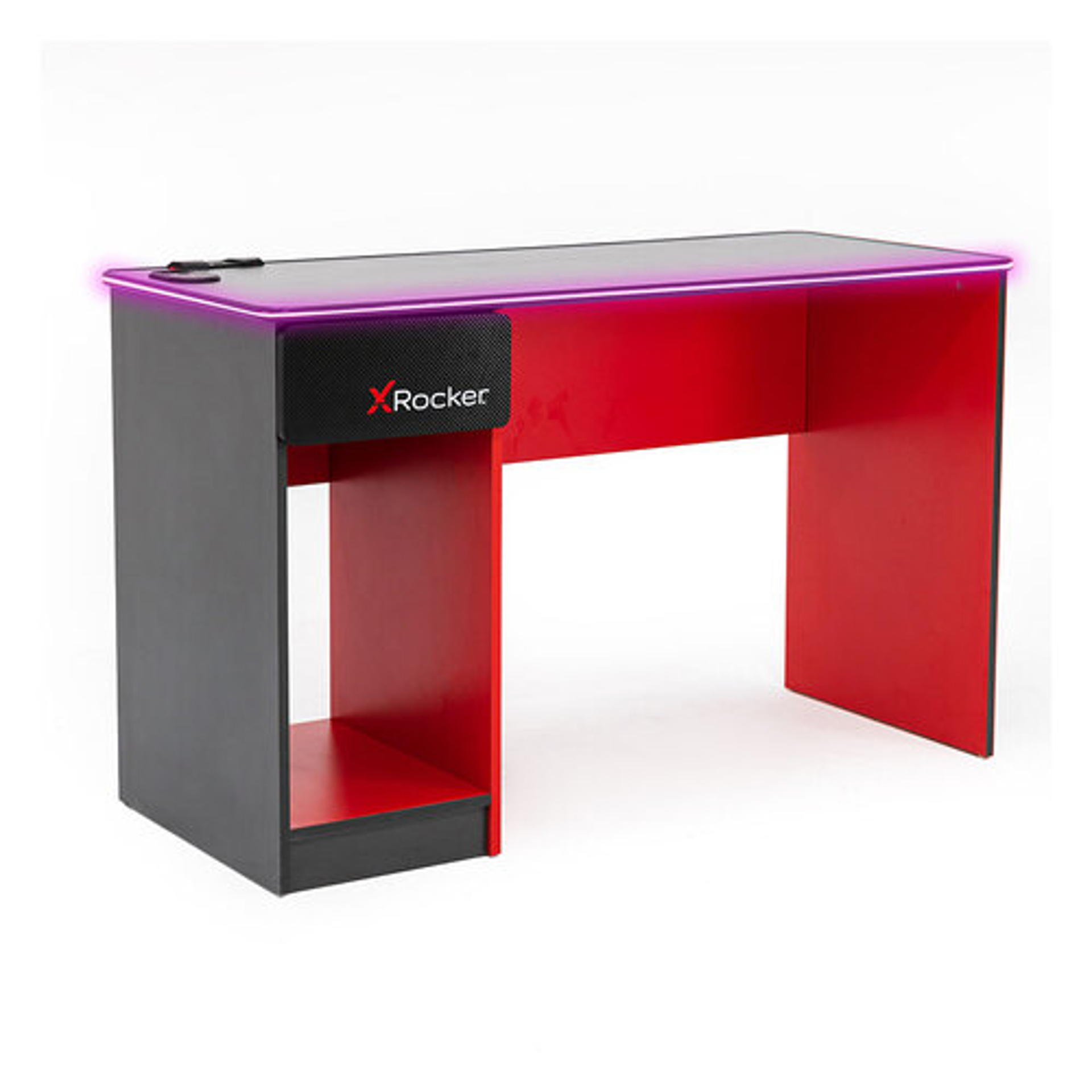 X Rocker - Bureau de jeu Carbon-Tek avec chargeur sans fil et éclairage LED Gris/Rouge - flash vidéo