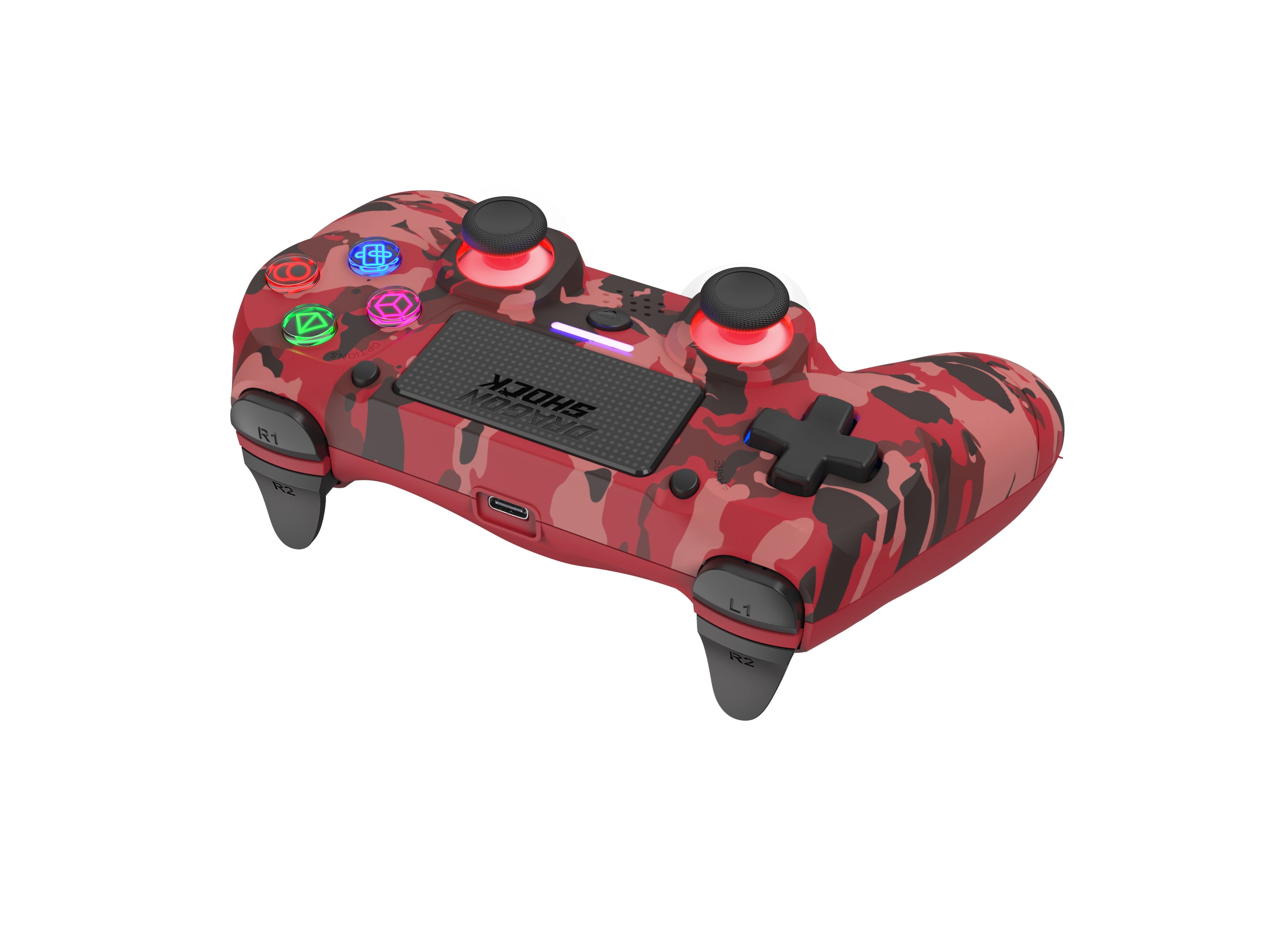DragonShock - Bundle Manette sans fil Bluetooth MIZAR Rouge Camouflage pour PS4, PC et Mobile + Tomb Raider Definitive Edition