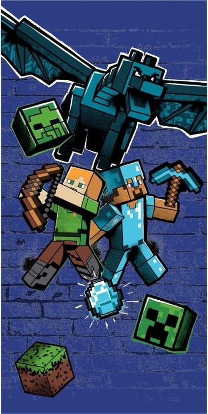 Minecraft - Serviette de plage Alex et Steve contre le Dragon (70x140cm) - flash vidéo