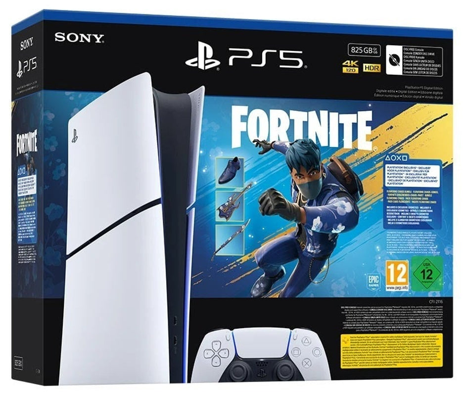 PlayStation 5 Console White Digital Edition 825GB (Slim Model - Chassis E) + Fortnite Flowering Chaos Bundle