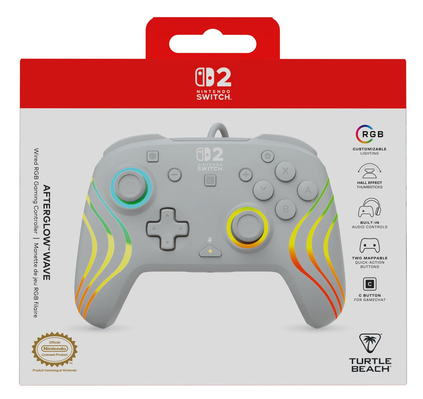 Turtle Beach - Manette de jeu RGB filaire Afterglow Wave grise pour Nintendo Switch 2, Switch et Switch modèle OLED