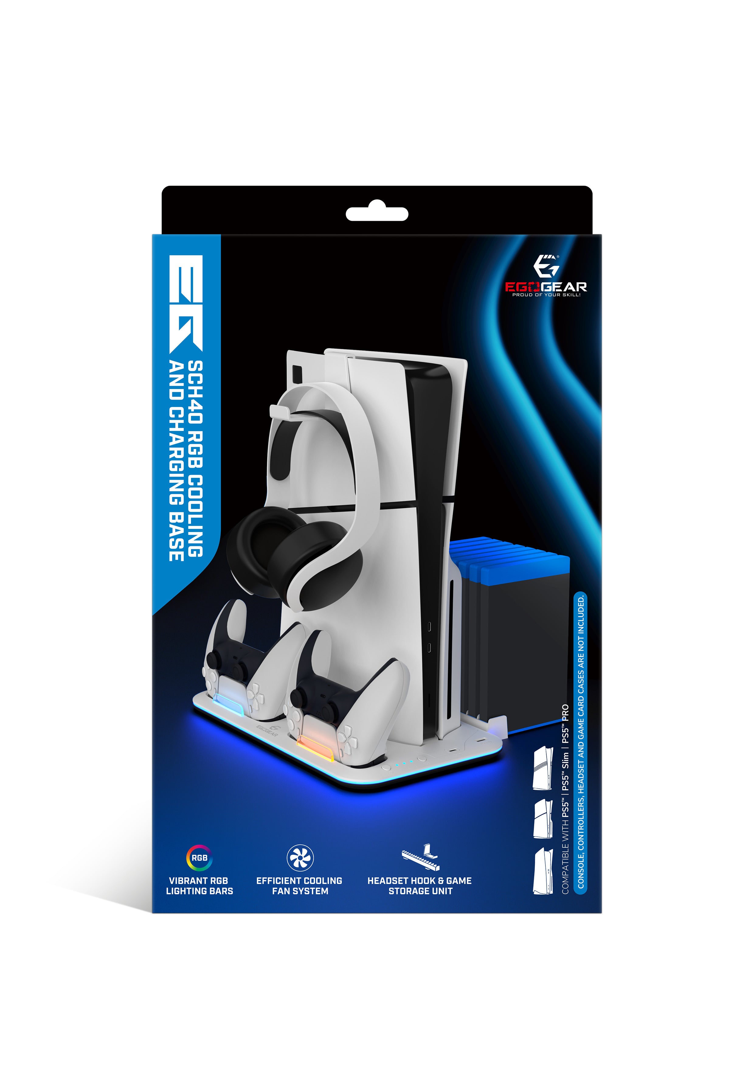 EgoGear - SCH40 - Base RGB de refroidissement et de charge pour PS5, PS5 Slim et PS5 Pro