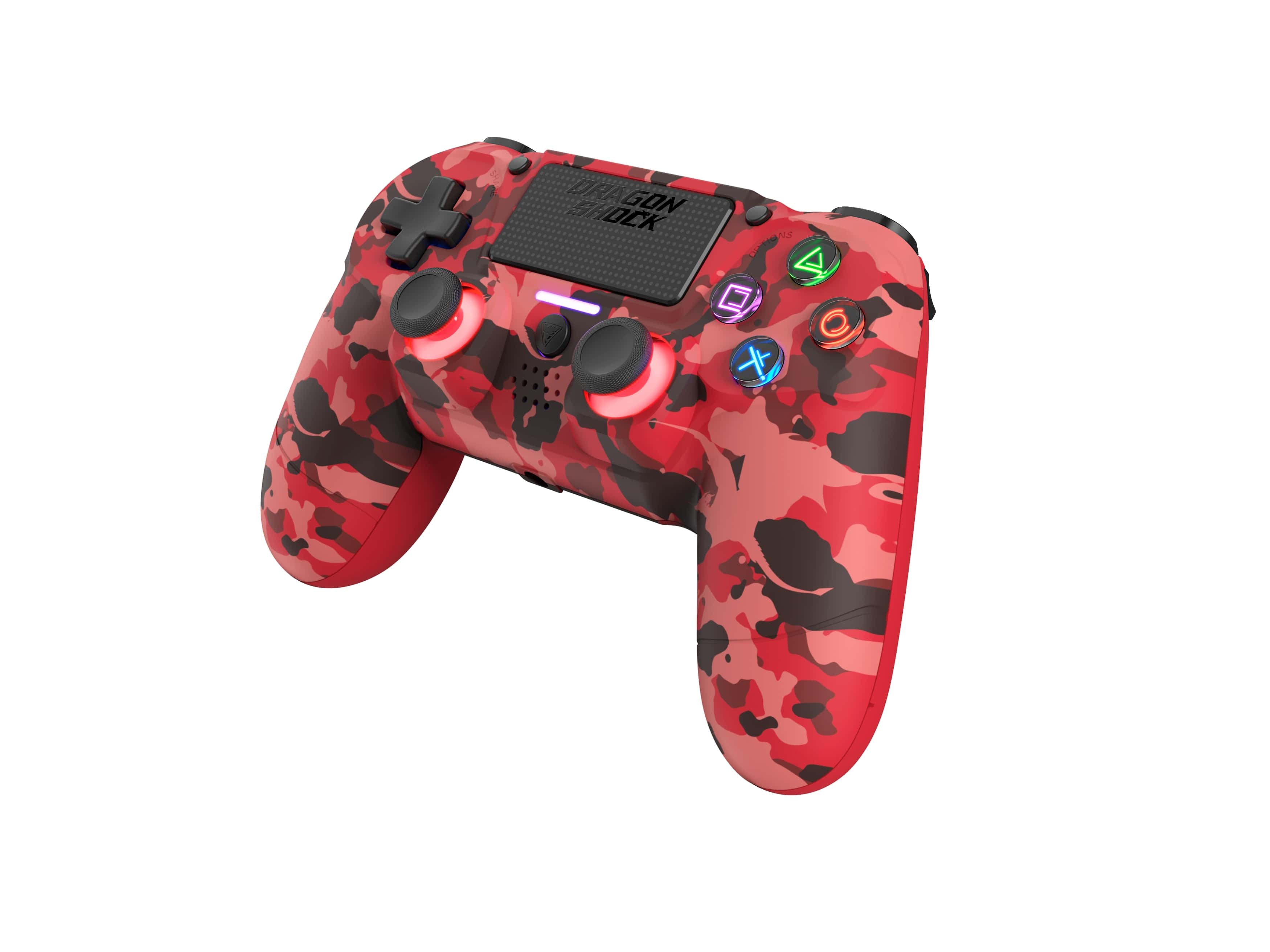 DragonShock - Bundle Manette sans fil Bluetooth MIZAR Rouge Camouflage pour PS4, PC et Mobile + Tomb Raider Definitive Edition