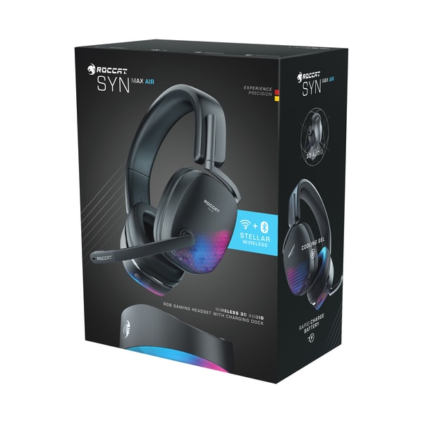 Roccat - Casque gaming RGB sans fil avec audio 3D et station Syn Max Air pour PC, PlayStation et Nintendo Switch - flash vidéo