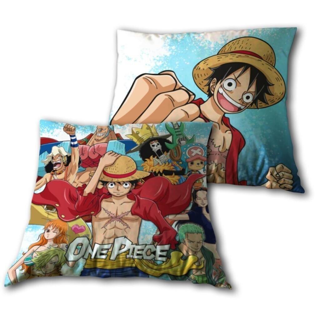 One Piece - Coussin en Velboa Équipage de Chapeau de paille 40x40cm - flash vidéo
