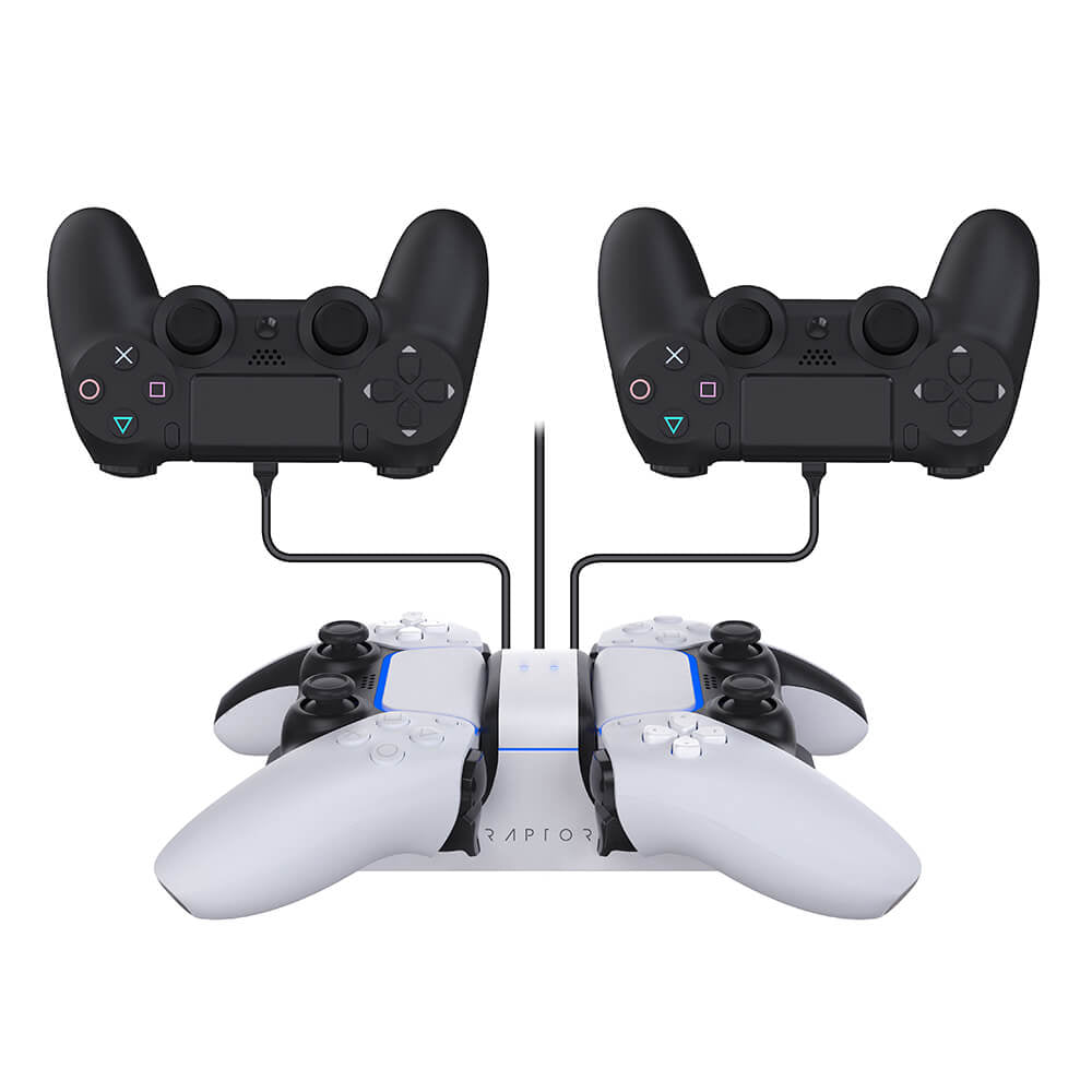 Raptor Gaming - Chargeur double blanc pour manettes PS4/PS5 DualSense - flash vidéo