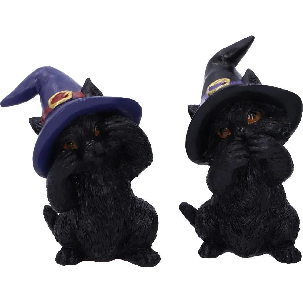 Three Wise Familiars - Figurines de chats noirs Ne pas voir, ne pas entendre, ne pas dire le Mal 9.2cm - flash vidéo