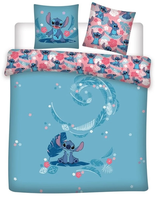 Lilo et Stitch - Housse de couette en 100% Flanelle de coton Tropical (240x220cm + 2x 63x63cm) - flash vidéo