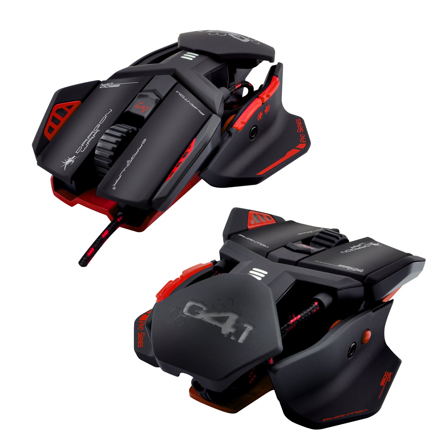 Dragonwar G4.1 Phantom 9500 DPI ergonomique et personnalisable Souris de jeu RGB à 7 boutons - défilement et tapis de souris XL gratuit - à deux mains. Rouge.
