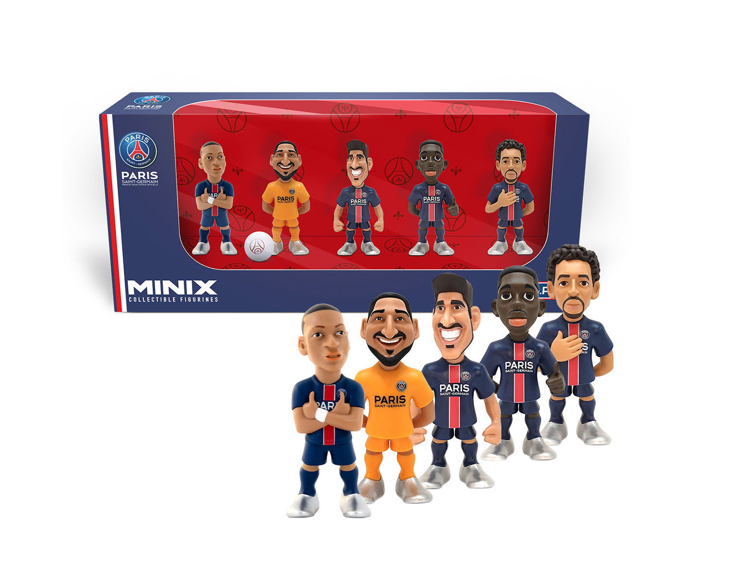 Minix - Football Stars - Pack de 5 PSG (Kang In Lee/Dembele/Zaire-Emery/Marquinhos/Donnarumma) - Figurines PVC 7 cm