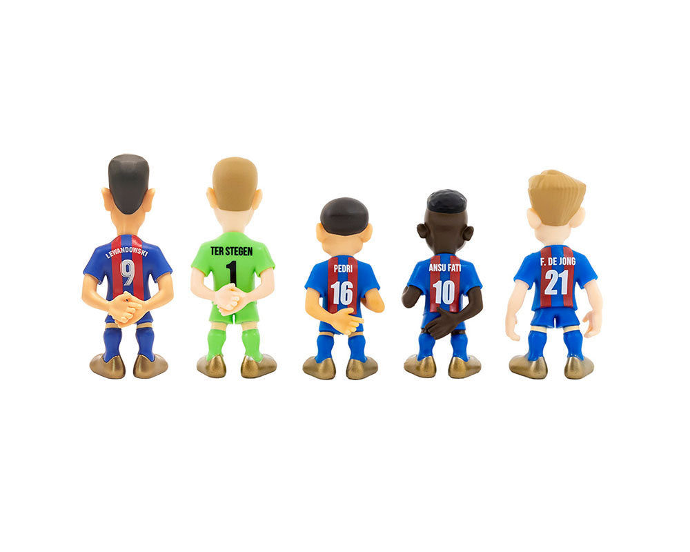 Minix - Football Stars - Pack de 5 FC Barcelone - A (Lewandowski/ Ter Stegen / Pedri / Ansu Fati / De Jong) - Figurines PVC 7 cm