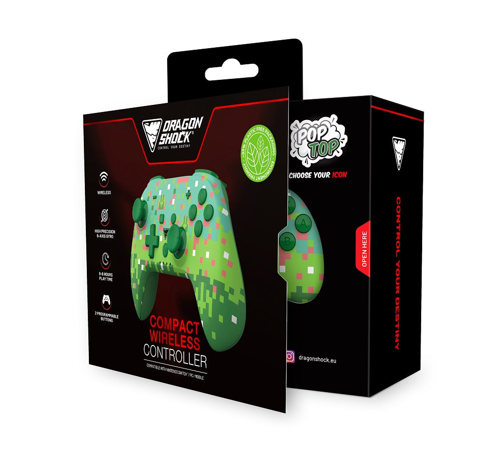 DragonShock - Manette compacte sans fil Bluetooth PopTop Cube Verte pour Switch et Switch OLED