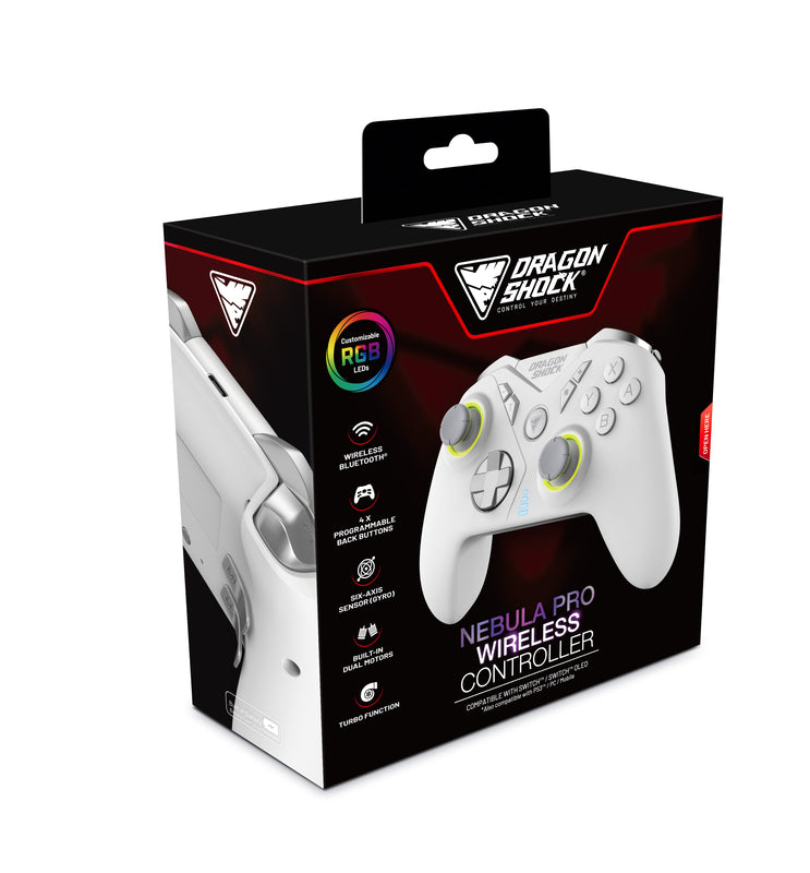 DragonShock - Manette sans fil NEBULA PRO Blanche pour Nintendo Switch, Switch Lite, Switch OLED, PS3, PC et Android
