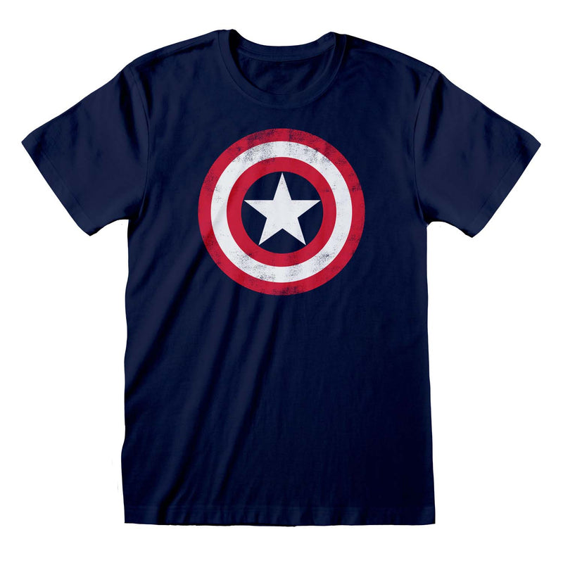 Marvel - T-shirt unisexe Bleu Marine Logo vieilli du bouclier de Captain America - M