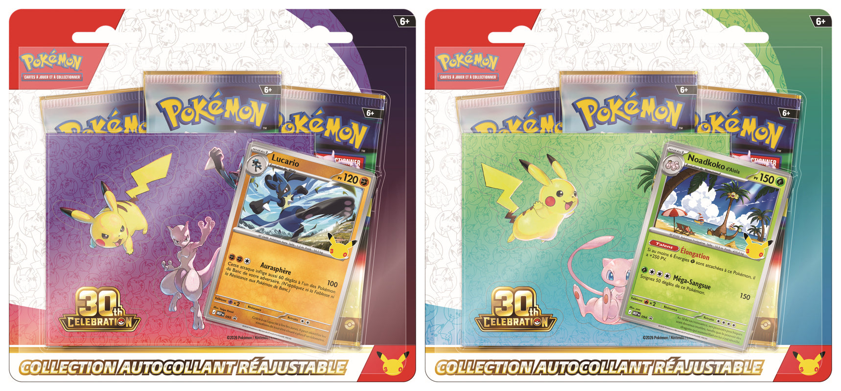 Pokémon JCC : Collection autocollant réajustable 30e Anniversaire Noadkoko d'Alola ou Lucario (1x boîte aléatoire)