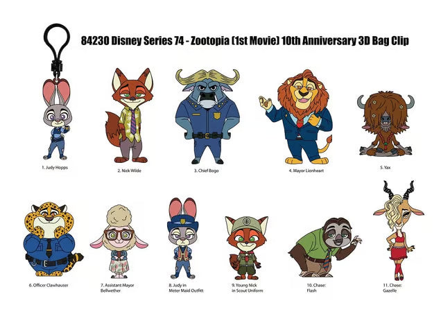 Disney - Zootopie - Assortiment en blind bag de figurines de sac de collection en mousse (Série 73) (24 pcs)