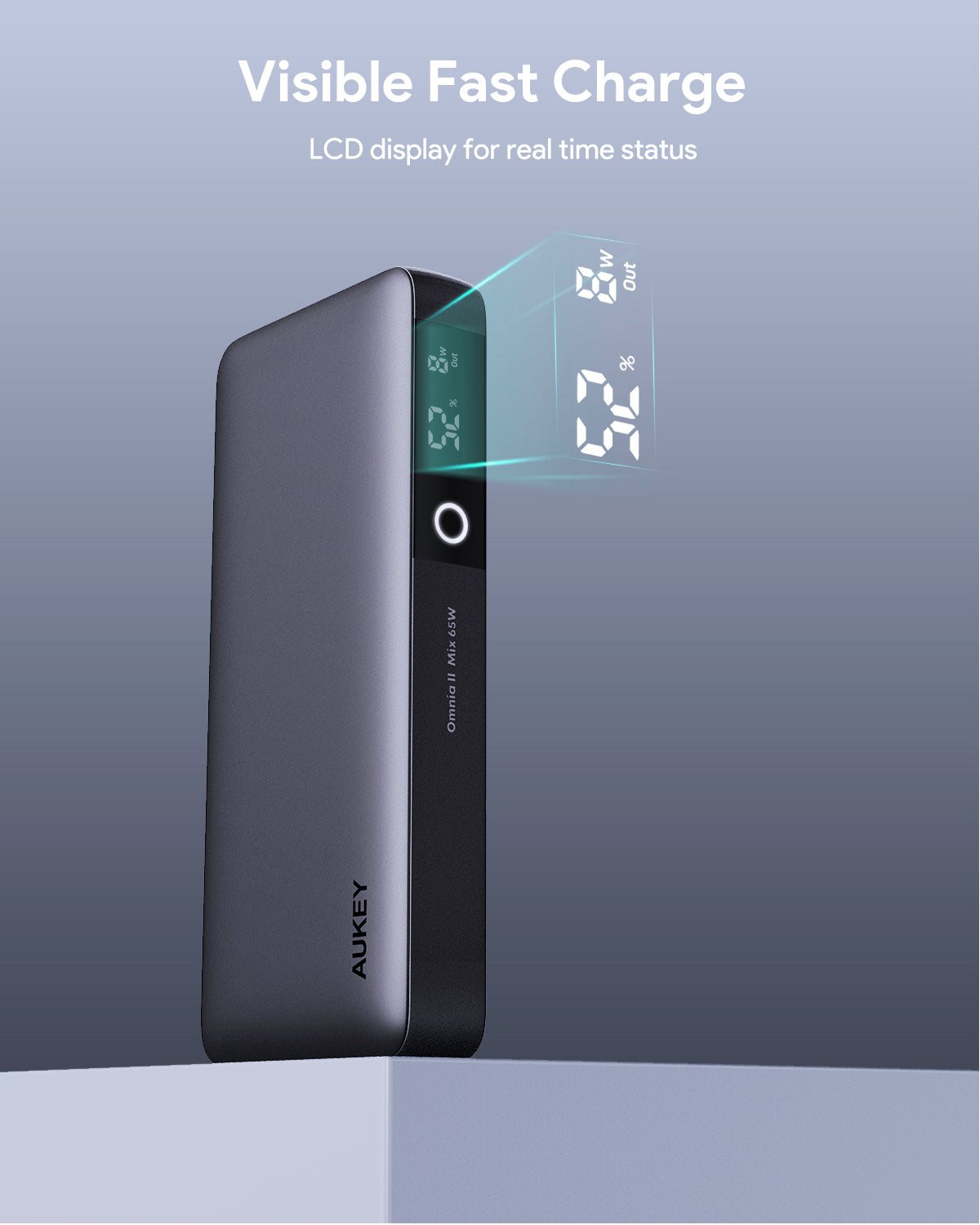 Aukey - Power Bank Noire Sprint X 20000mAh 65W Charge rapide