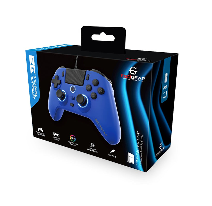 EgoGear - Manette filaire SC10 bleue avec port audio pour casque pour PS4, PS3 et PC