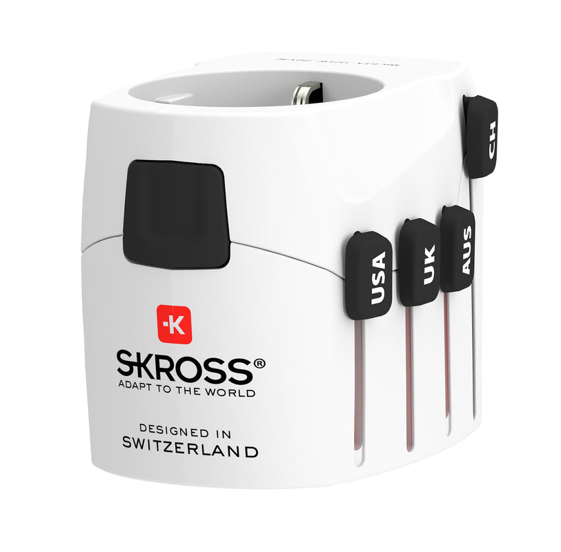 SKROSS - World Travel Adapter with Ground Plugs 6.3A, World to Europe USB 2.4 on top