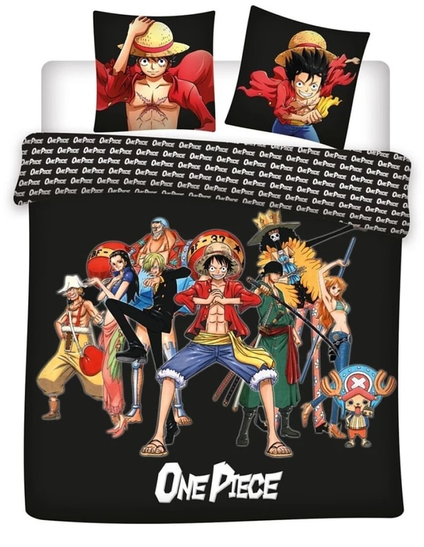 One Piece - Housse de couette en microfibre L'équipage du Chapeau de Paille (240x220cm + 2x 63x63cm) - flash vidéo