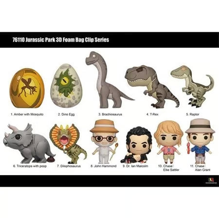 Jurassic Park - Assortiment en blind box de figurines de sac de collection en mousse (Série 1) (24 pcs)