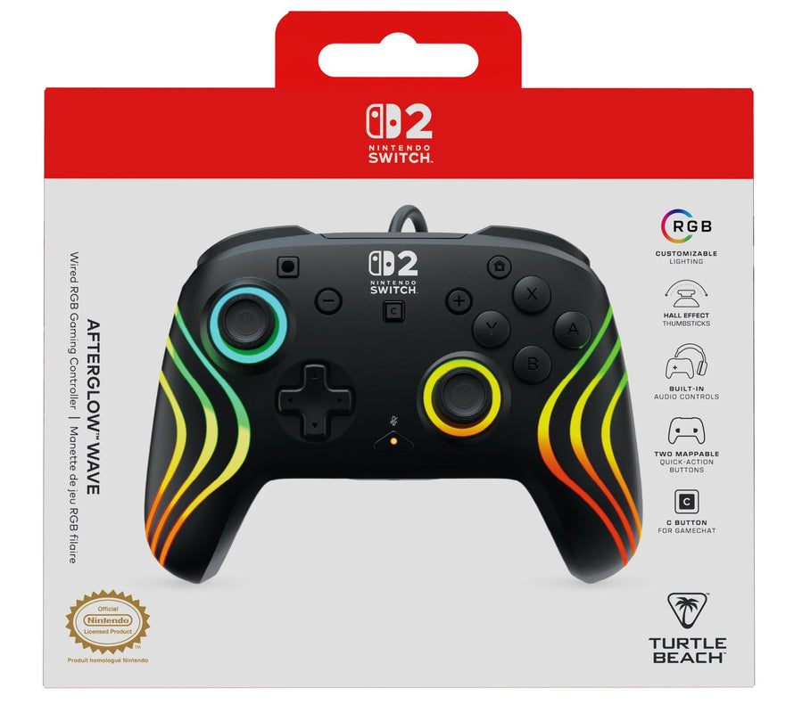 Turtle Beach - Manette de jeu RGB filaire Afterglow Wave noire pour Nintendo Switch 2, Switch et Switch modèle OLED