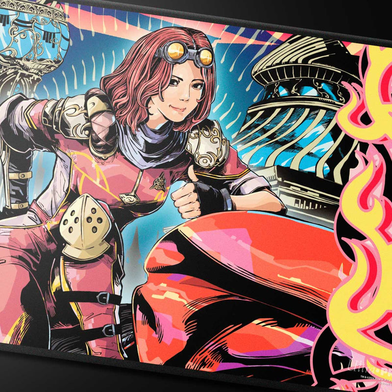 Ultra Pro - Magic: The Gathering - Aetherdrift - Tapis de jeu à surpiqûres noires Chandra, Spark Hunter