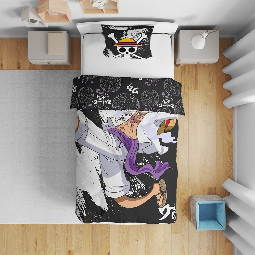 One Piece - Parure de lit en microfibre Luffy Gear 5 (140x200cm + 63x63cm) - flash vidéo