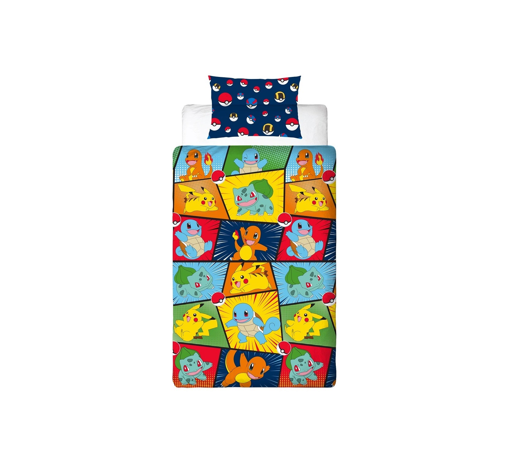 Pokémon - Parure de lit en microfibre Pikachu et Starter 1G VI (140x200cm + 63x63cm) - flash vidéo
