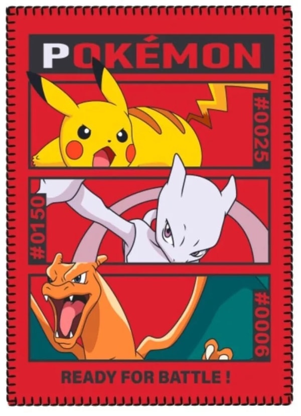 Pokémon - Couverture en polaire Pikachu, Mewto et Dracaufeu (100x140cm) - flash vidéo