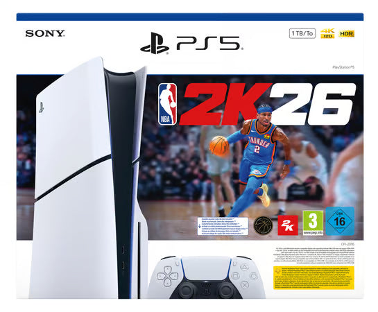 PlayStation 5 White (Slim Model) + NBA 2K26 (Code-in-a-box)