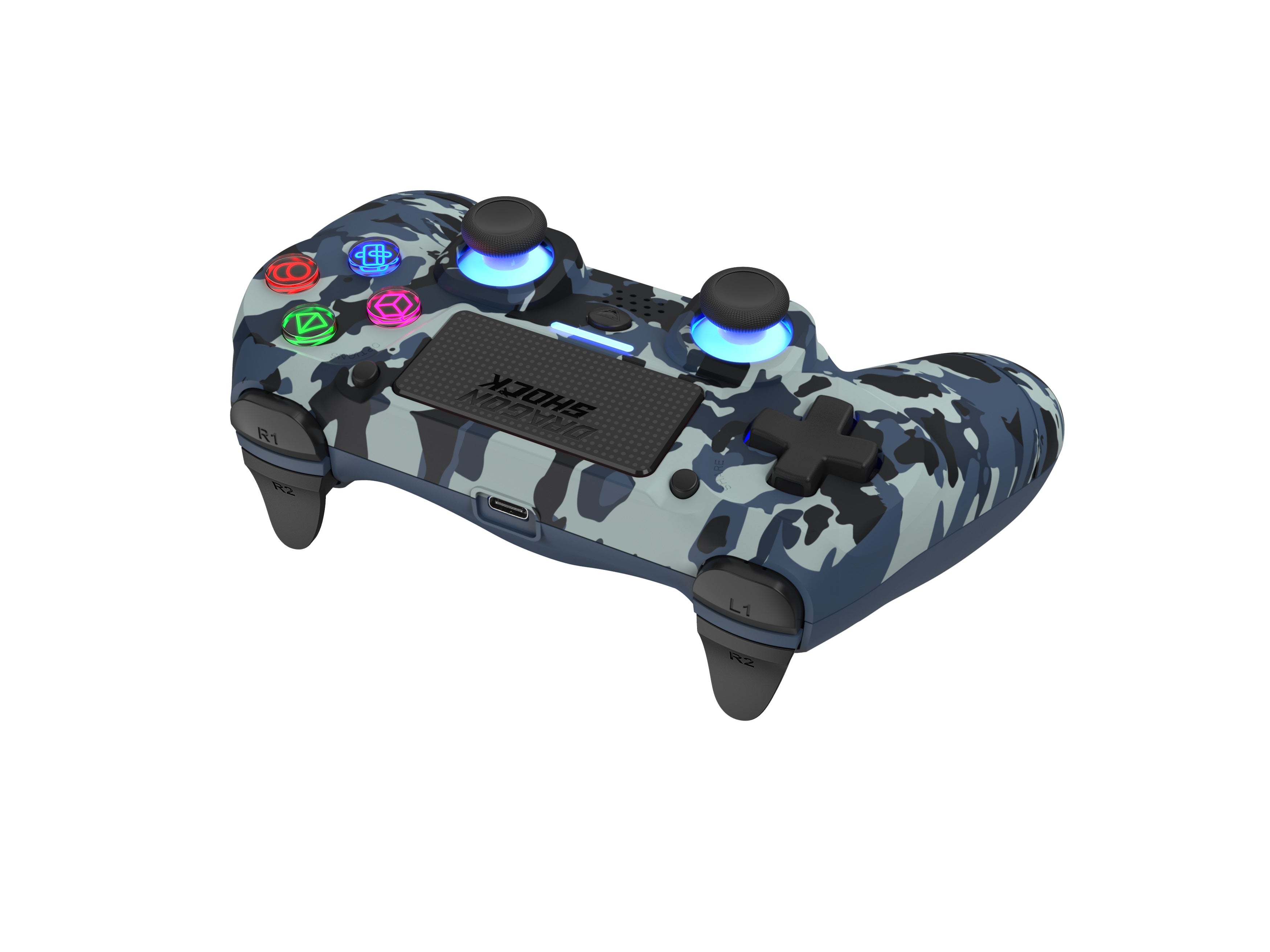 DragonShock - Bundle Manette sans fil Bluetooth MIZAR Bleu Camouflage pour PS4, PC et Mobile + Tomb Raider Definitive Edition