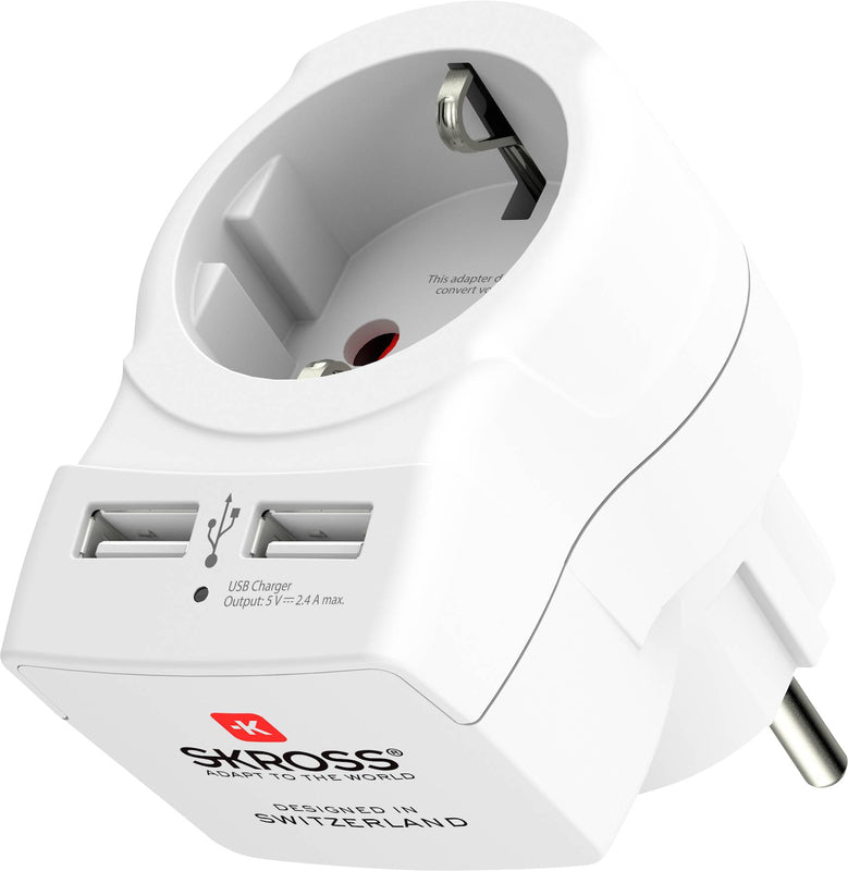 Skross - World Travel Adapter Europe to Europe + 2 USB