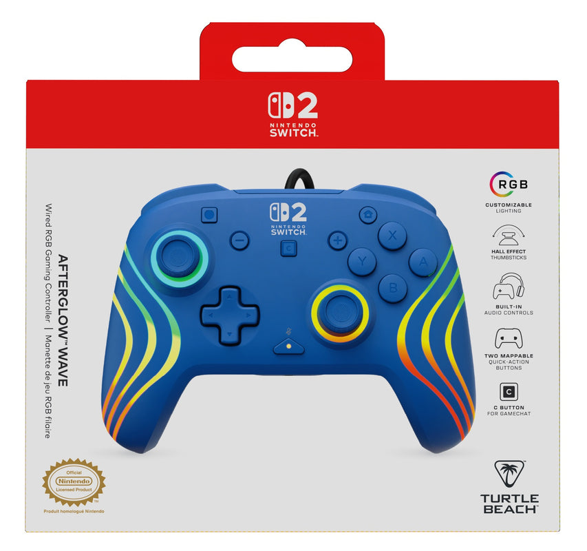 Turtle Beach - Manette de jeu RGB filaire Afterglow Wave bleue pour Nintendo Switch 2, Switch et Switch modèle OLED